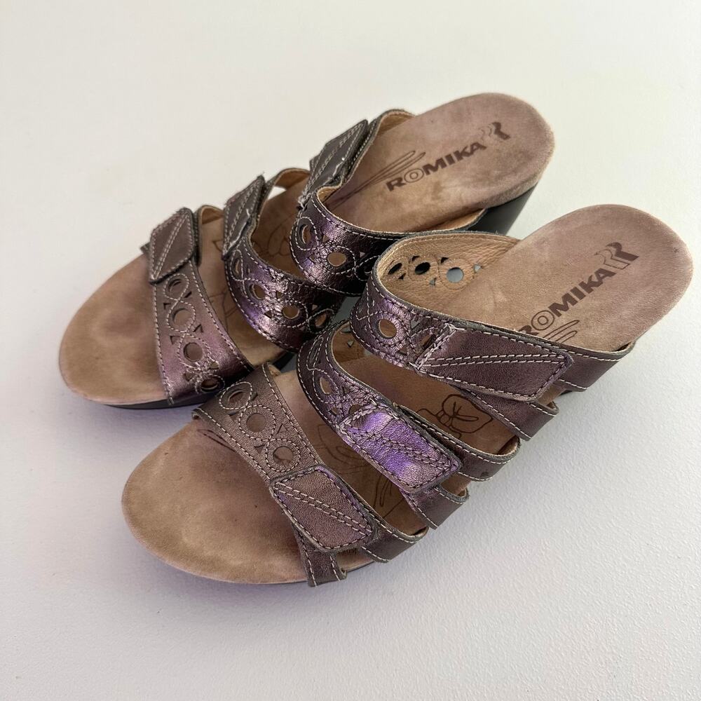 Romika Waikiki Wedge‎ Sandals Women 7 Brown Leather Comfort Boho Resortcore